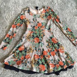 Gray, floral sweater dress.